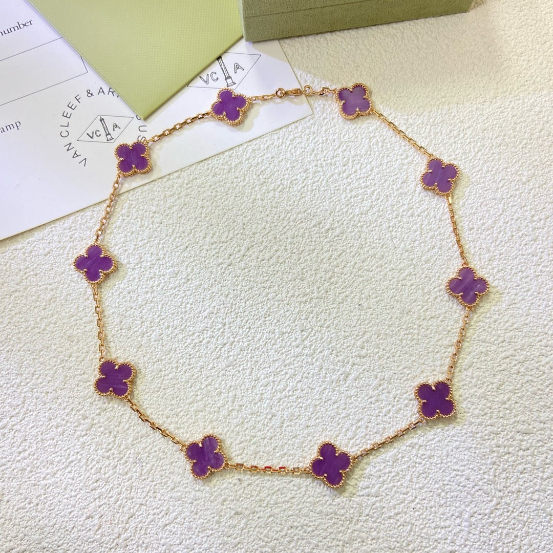 [Zalyn Jewelry ]CLOVER 10 MOTIFS  PURPLE VIOLET  NECKLACE
