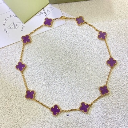 [Zalyn Jewelry ]CLOVER 10 MOTIFS  PURPLE VIOLET  NECKLACE