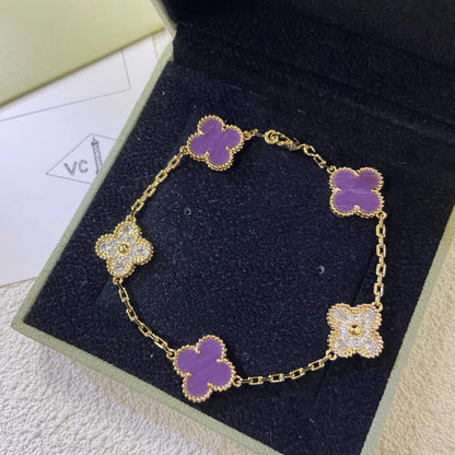 [Zalyn]LUCKY CLOVER 5-MOTIF BRACELET - VIOLET COLLECTION