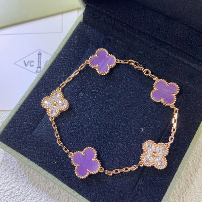 [Zalyn]LUCKY CLOVER 5-MOTIF BRACELET - VIOLET COLLECTION