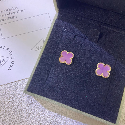 [Zalyn Jewelry ]CLOVER MINI 9.5MM  PURPLE VIOLET EARRINGS