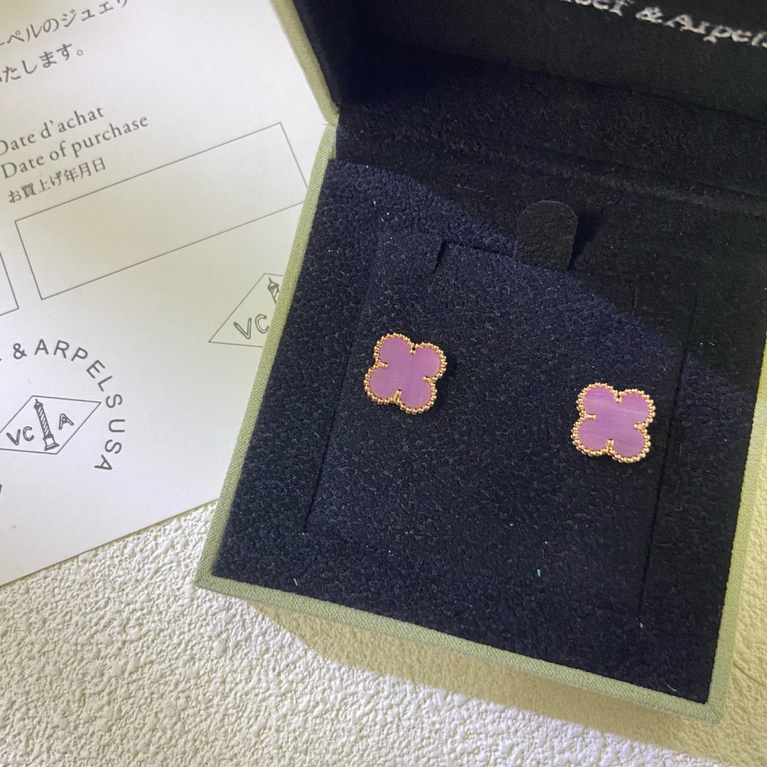 [Zalyn Jewelry ]CLOVER MINI 9.5MM  PURPLE VIOLET EARRINGS