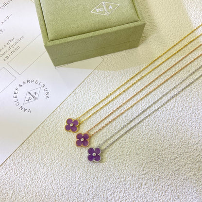 [Zalyn Jewelry ]CLOVER 15MM DIAMOND  PURPLE VIOLET NECKLACE