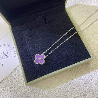 [Zalyn Jewelry ]CLOVER 15MM DIAMOND  PURPLE VIOLET NECKLACE