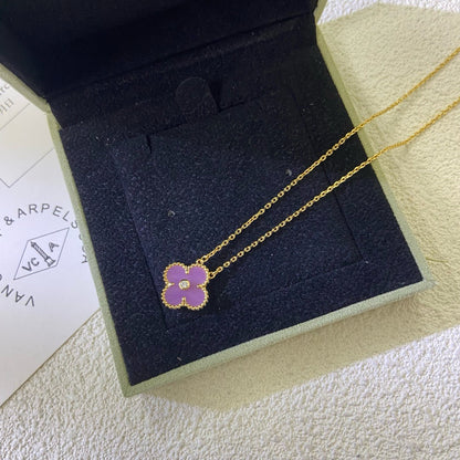 [Zalyn Jewelry ]CLOVER 15MM DIAMOND  PURPLE VIOLET NECKLACE