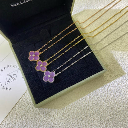 [Zalyn Jewelry ]CLOVER 15MM DIAMOND  PURPLE VIOLET NECKLACE