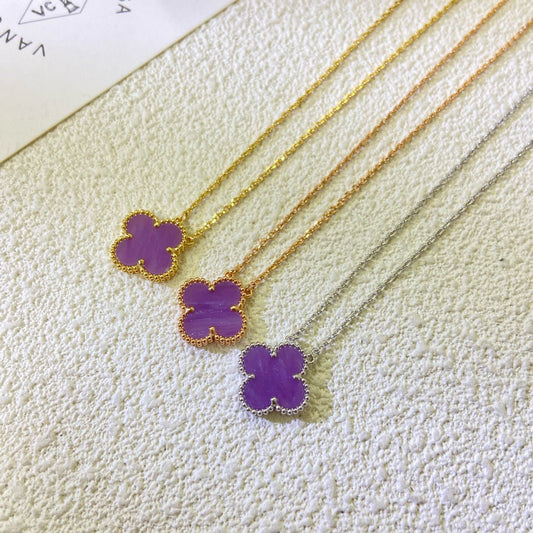 [Zalyn Jewelry ]CLOVER 15MM  PURPLE VIOLET NECKLACE