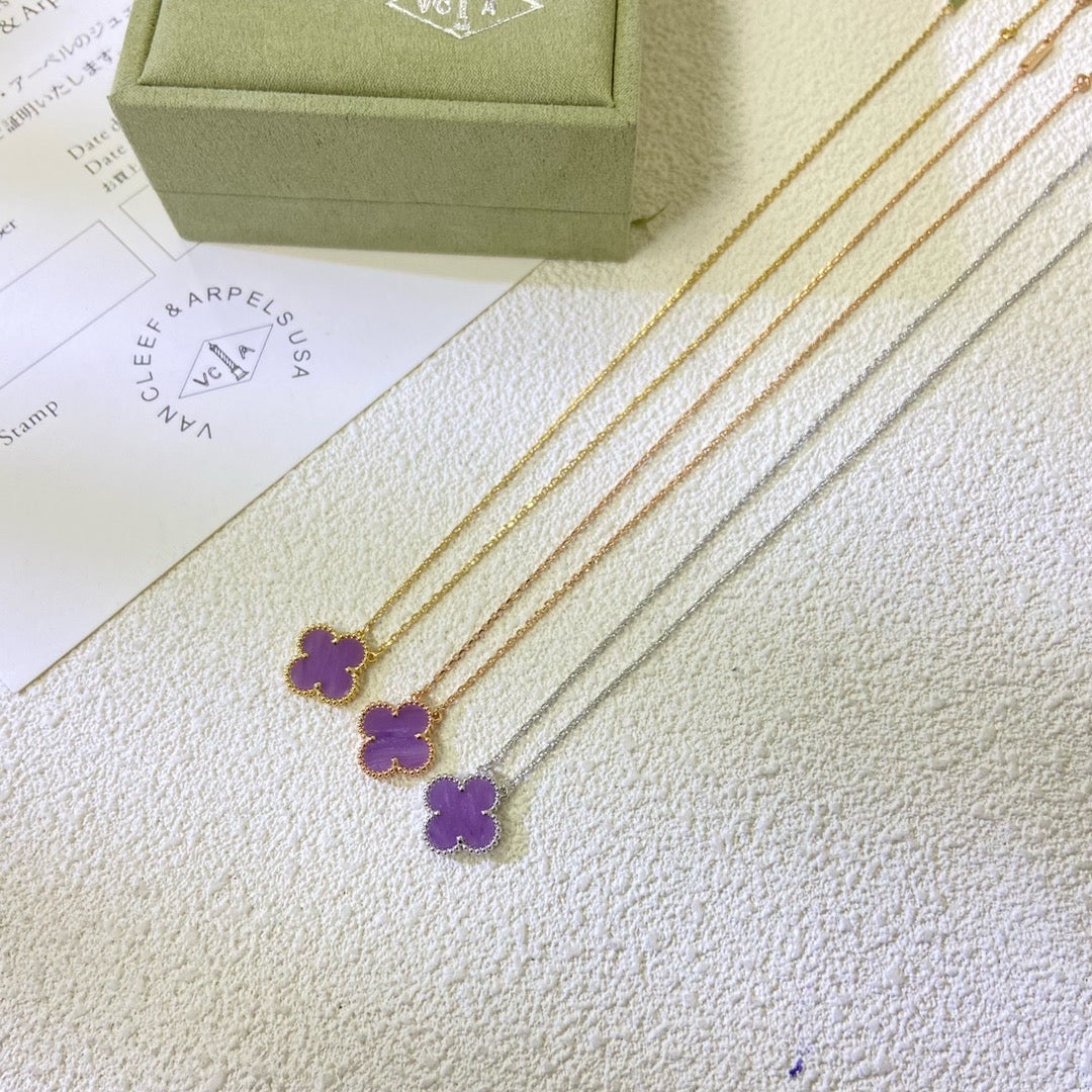 [Zalyn Jewelry ]CLOVER 15MM  PURPLE VIOLET NECKLACE