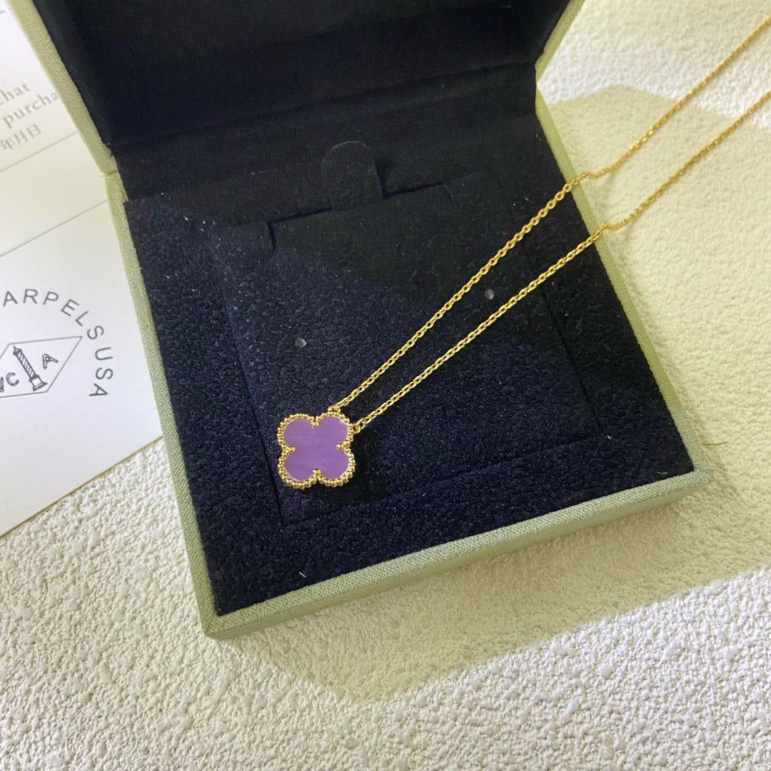 [Zalyn Jewelry ]CLOVER 15MM  PURPLE VIOLET NECKLACE