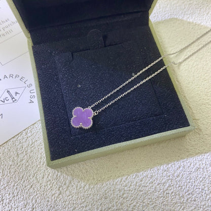 [Zalyn Jewelry ]CLOVER 15MM  PURPLE VIOLET NECKLACE
