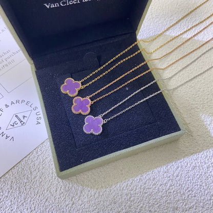 [Zalyn Jewelry ]CLOVER 15MM  PURPLE VIOLET NECKLACE