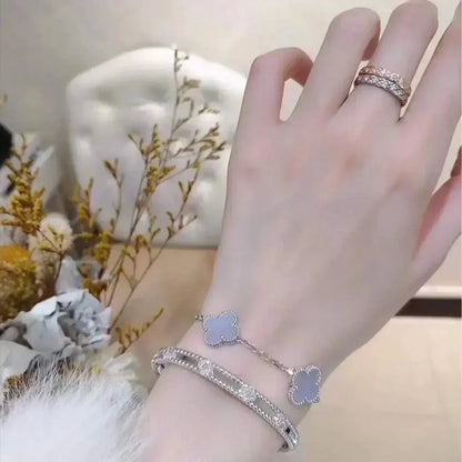 [Zalyn]LUCKY CLOVER 5-MOTIF BRACELET - PURPLE CHALCEDONY COLLECTION