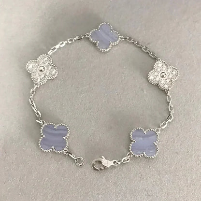 [Zalyn]LUCKY CLOVER 5-MOTIF BRACELET - PURPLE CHALCEDONY COLLECTION