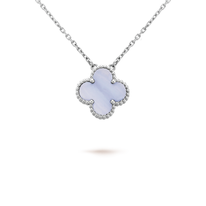 [Zalyn Jewelry ]CLOVER 15MM BLUE CHALCEDONY NECKLACE SILVER