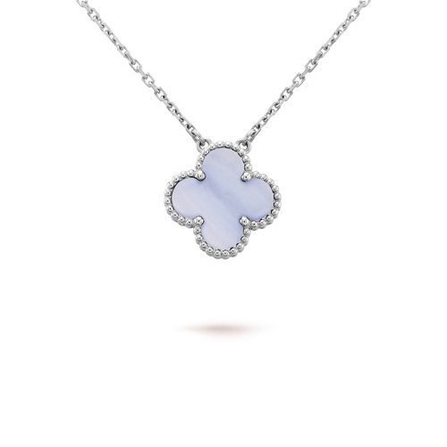 [Zalyn Jewelry ]CLOVER 15MM BLUE CHALCEDONY NECKLACE SILVER