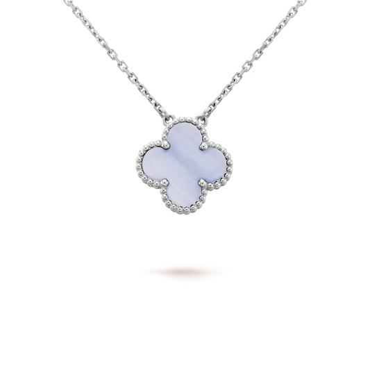 [Zalyn Jewelry ]CLOVER 15MM BLUE CHALCEDONY NECKLACE SILVER