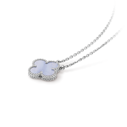 [Zalyn Jewelry ]CLOVER 15MM BLUE CHALCEDONY NECKLACE SILVER