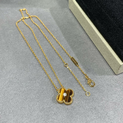[Zalyn Jewelry ]CLOVER 15MM DIAMOND AND YELLOW TIGER'S EYE AGATE necklace