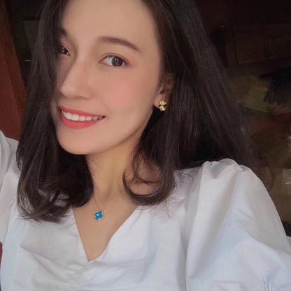 [Zalyn Jewelry ]CLOVER 15MM DIAMOND AND BLUE AGATE NECKLACE