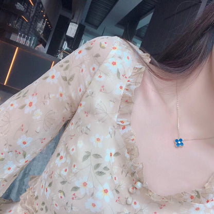 [Zalyn Jewelry ]CLOVER 15MM DIAMOND AND BLUE AGATE NECKLACE