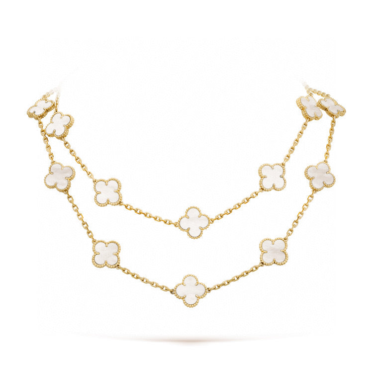 [Zalyn Jewelry ]CLOVER 20 MOTIFS WHITE MOP NECKLACE