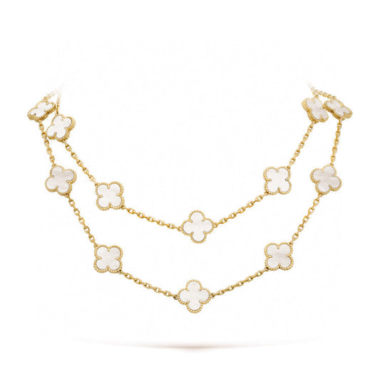 [Zalyn Jewelry ]CLOVER 20 MOTIFS WHITE MOP NECKLACE