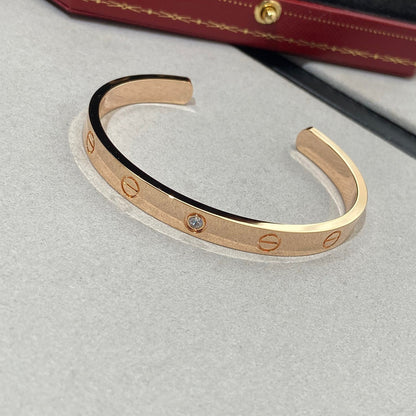 [Zalyn Jewelry ]LOVE BRACELET 6.1MM 1 DIAMOND OPEN CUFF