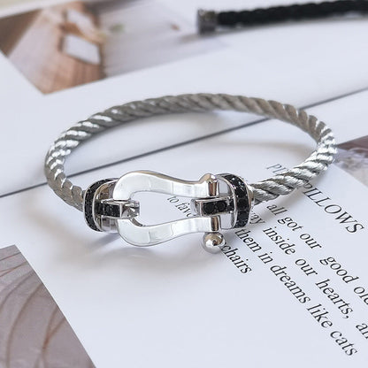 [Zalyn]FORCE LARGE HORSESHOE BLACK DIAMOND BRACELET - WHITE GOLD