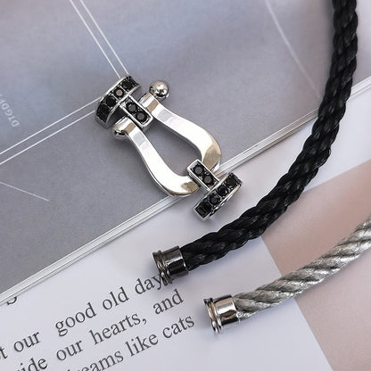 [Zalyn]FORCE LARGE HORSESHOE BLACK DIAMOND BRACELET - WHITE GOLD