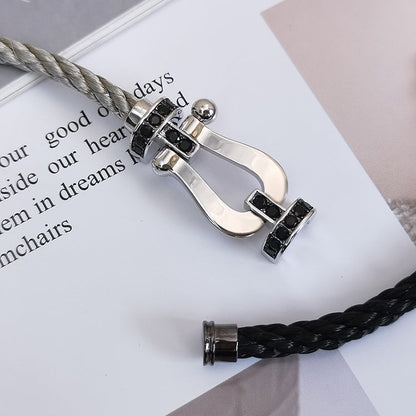 [Zalyn]FORCE LARGE HORSESHOE BLACK DIAMOND BRACELET - WHITE GOLD