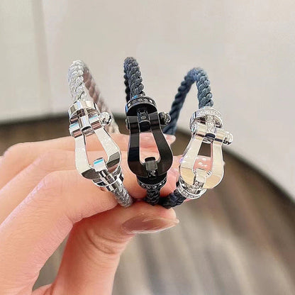 [Zalyn]FORCE LARGE HORSESHOE HALF DIAMOND BRACELET - ROSE GOLD