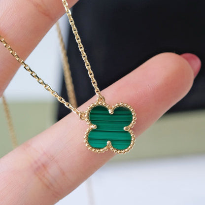[Zalyn Jewelry ]CLOVER 15MM MALACHITE SINGLE FLOWER  NECKLACE