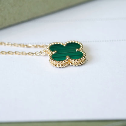 [Zalyn Jewelry ]CLOVER 15MM MALACHITE SINGLE FLOWER  NECKLACE