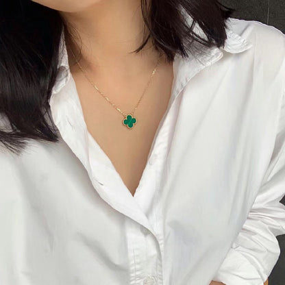 [Zalyn Jewelry ]CLOVER 15MM MALACHITE SINGLE FLOWER  NECKLACE