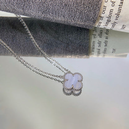[Zalyn Jewelry ]CLOVER 15MM BLUE CHALCEDONY NECKLACE SILVER