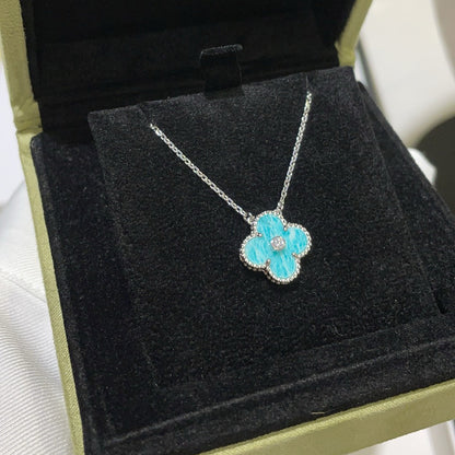 [Zalyn Jewelry ]CLOVER 15MM DIAMOND SVRES PORCELAIN  NECKLACE SILVER