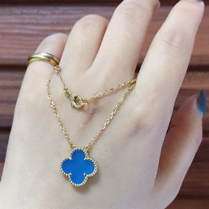 [Zalyn Jewelry ]CLOVER 15MM BLUE AGATE NECKLACE