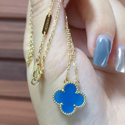 [Zalyn Jewelry ]CLOVER 15MM BLUE AGATE NECKLACE
