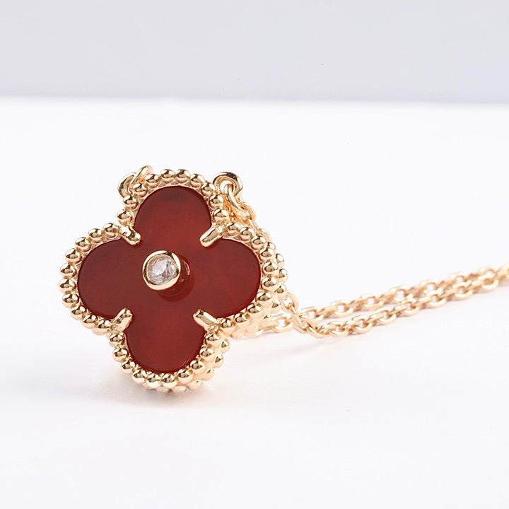 [Zalyn Jewelry ]CLOVER 15MM DIAMOND CARNELIAN NECKLACE