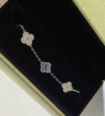 [Zalyn]LUCKY CLOVER 5-MOTIF BRACELET - PURPLE CHALCEDONY COLLECTION