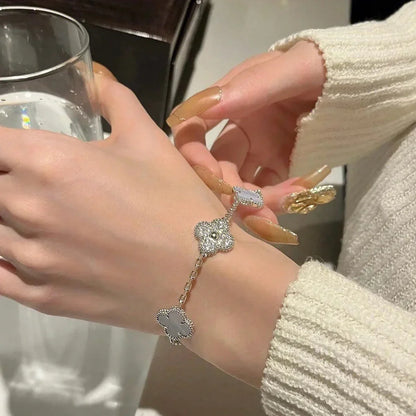 [Zalyn]LUCKY CLOVER 5-MOTIF BRACELET - PURPLE CHALCEDONY COLLECTION