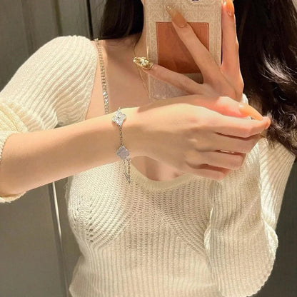 [Zalyn]LUCKY CLOVER 5-MOTIF BRACELET - PURPLE CHALCEDONY COLLECTION