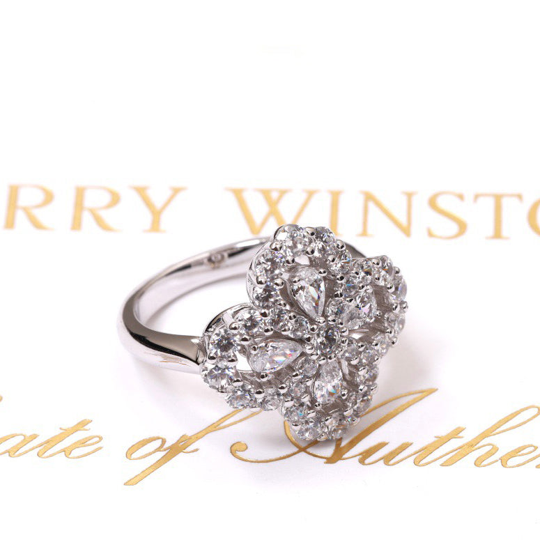 [Zalyn]LOOP RING FULL MOTIF DIAMOND 16MM SILVE