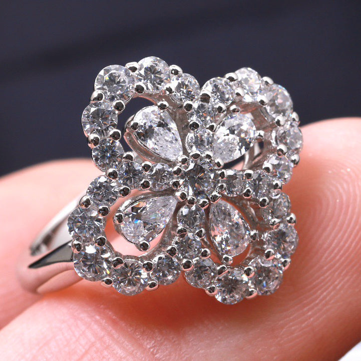 [Zalyn]LOOP RING FULL MOTIF DIAMOND 16MM SILVE