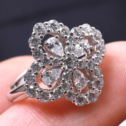 [Zalyn]LOOP RING FULL MOTIF DIAMOND 16MM SILVE