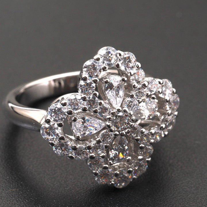 [Zalyn]LOOP RING FULL MOTIF DIAMOND 16MM SILVE