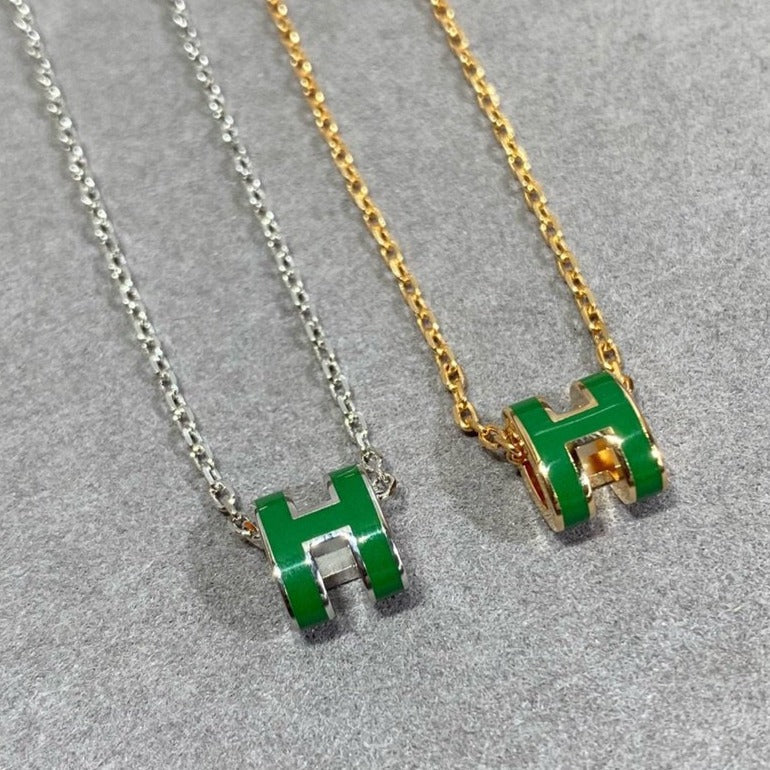 [Zalyn]POP H GREEN NECKLACE SILVER AND GOLD