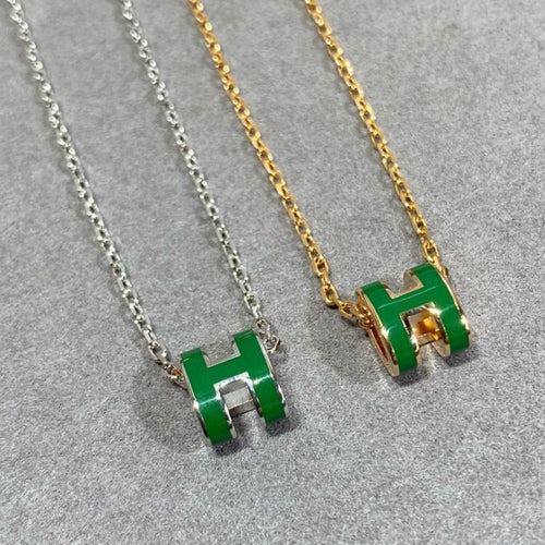 [Zalyn]POP H GREEN NECKLACE SILVER AND GOLD