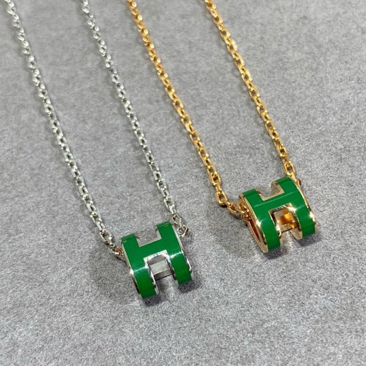 [Zalyn]POP H GREEN NECKLACE SILVER AND GOLD