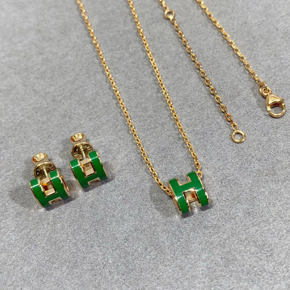 [Zalyn]POP H GREEN NECKLACE SILVER AND GOLD